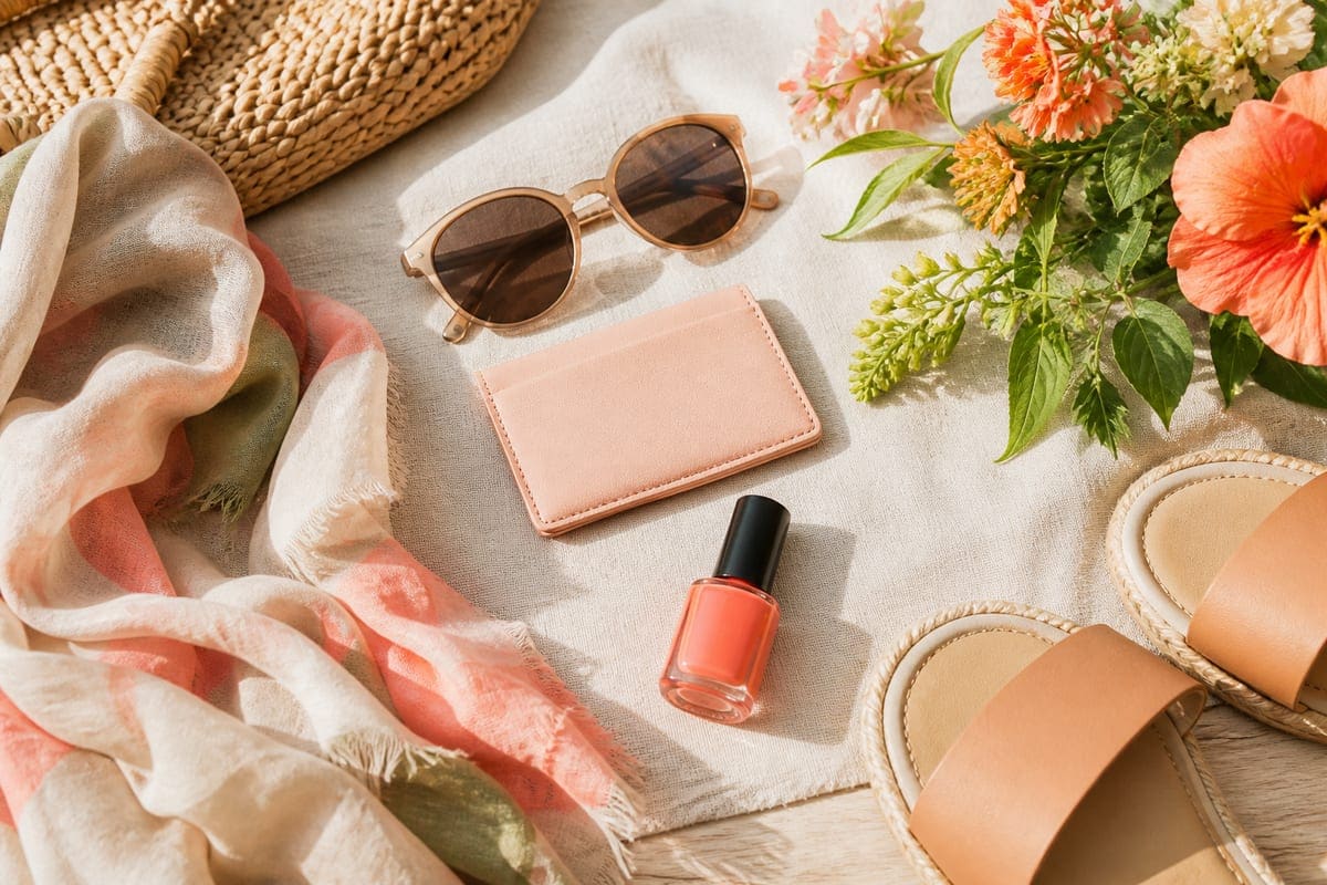 Stylish fashion accessories arranged like a magazine flat lay for 10 Fashion Ideas To Gift Your Girlfriend This Summer 2017.