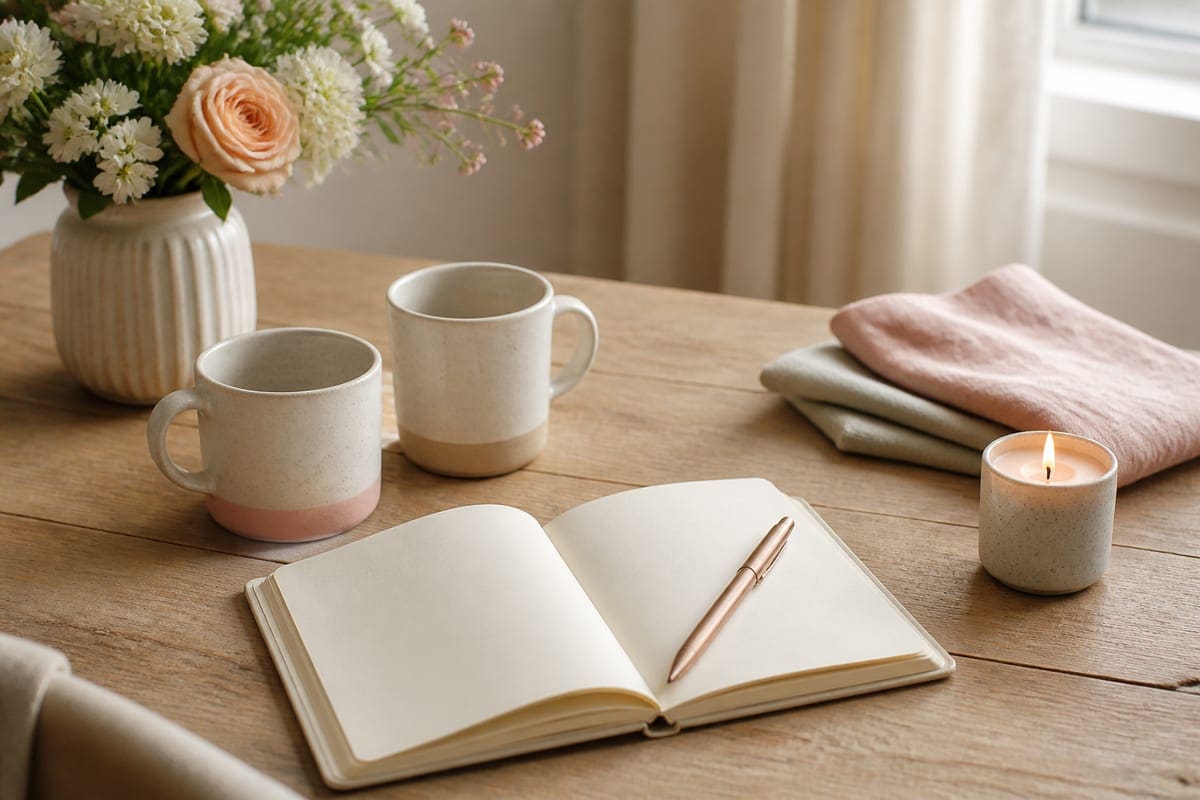 A warm relationship-care scene with two mugs, a journal, flowers, and soft evening light for Dos and Don'ts While Having a Girlfriend.