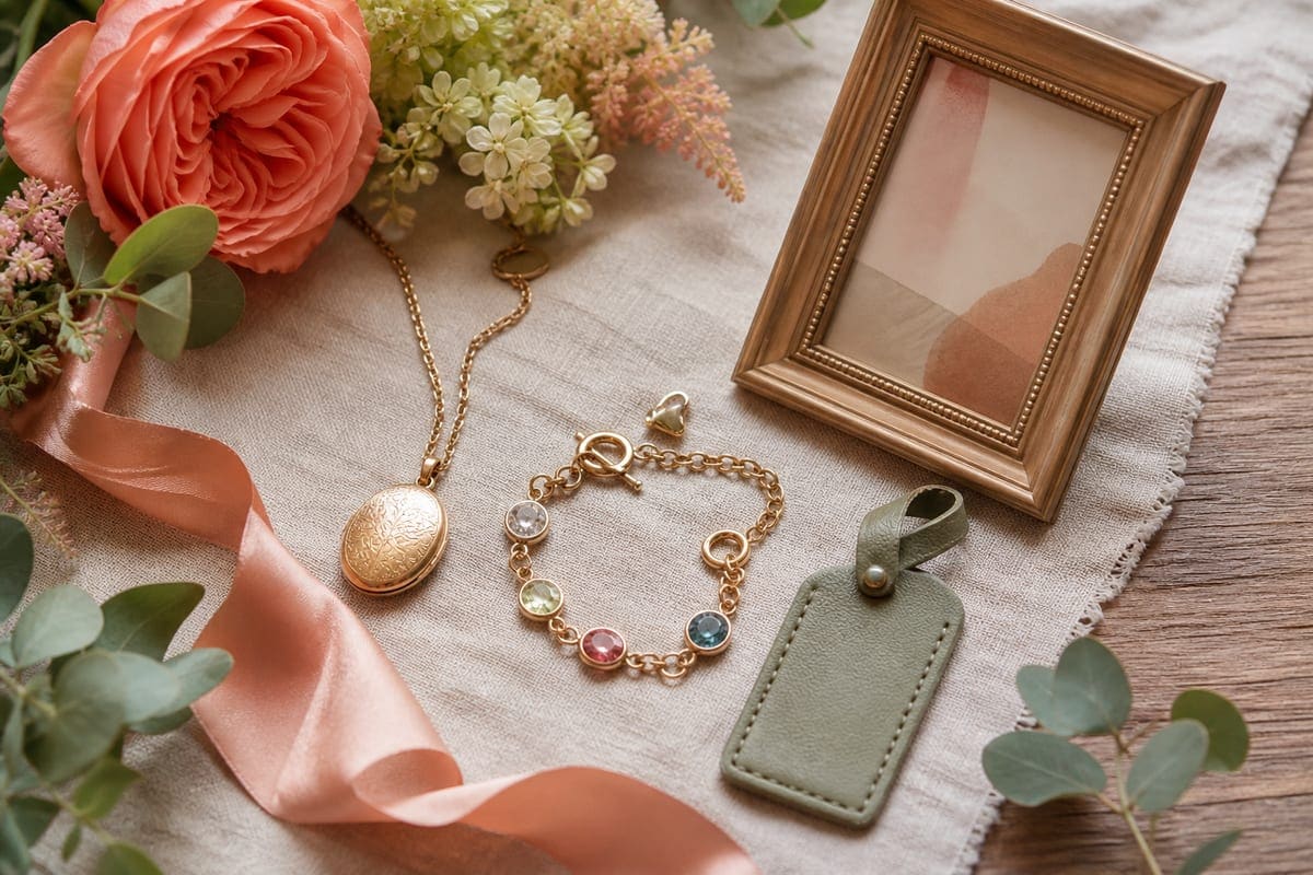 Elegant personal accessories arranged with flowers and soft fabric for Personalized Gift Ideas That Your Girlfriend Will Surely Appreciate.